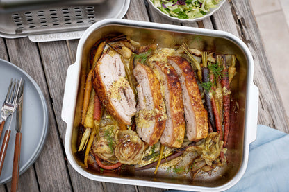 Make crispy pork belly in the game-changing Hagane Home Ultimate Roaster. Delicious, juicy roasts without the mess. Save yourself hours of scrubbing the oven when you roast with the Ultimarte Roaster.
