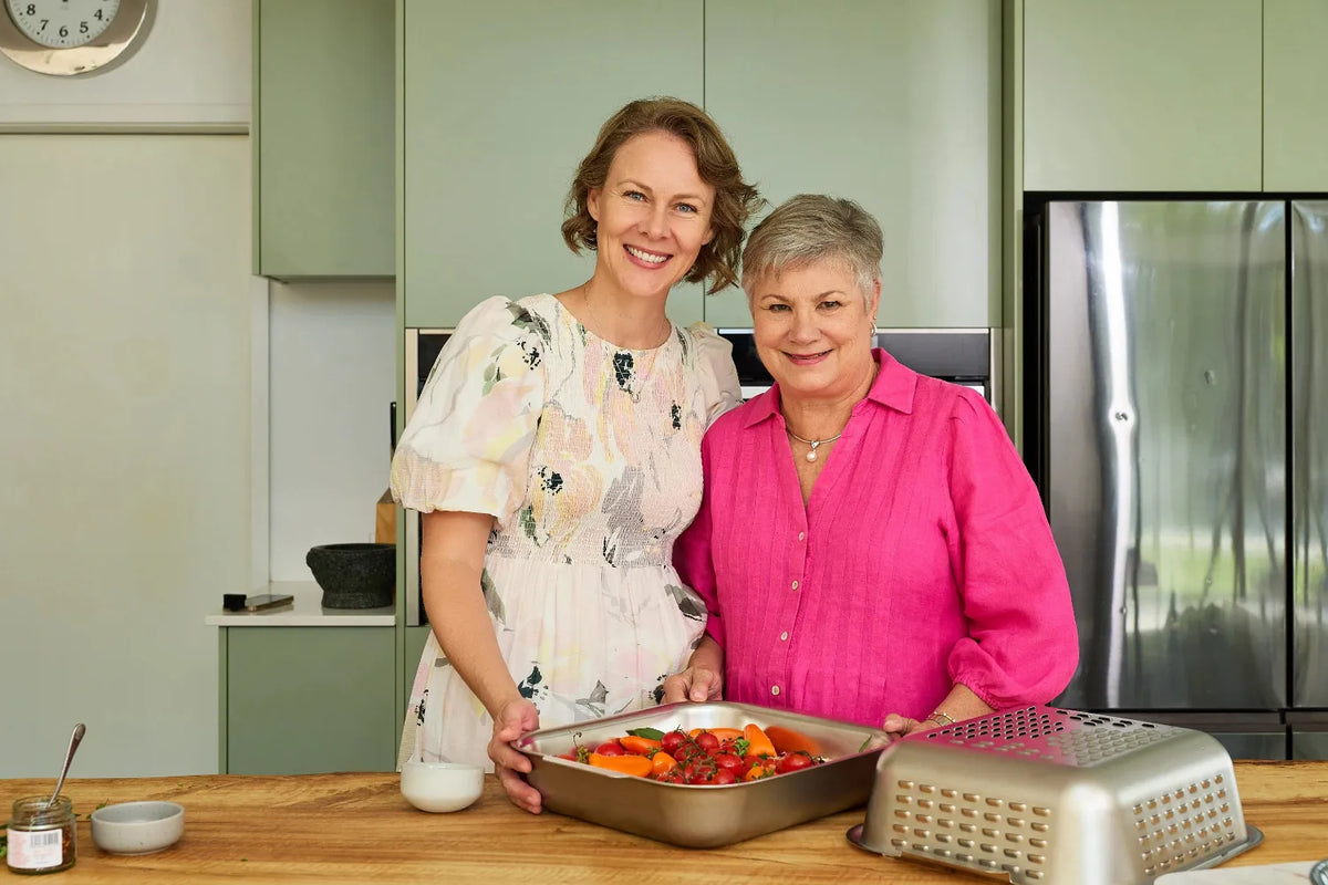 Bianka and Louise Barrett, founders of the Hagane Home Ultimate Roaster. Louise invented the roasting pan with lid and her daughter-in-law Bianka Barrett heads up Operations and Marketing.
