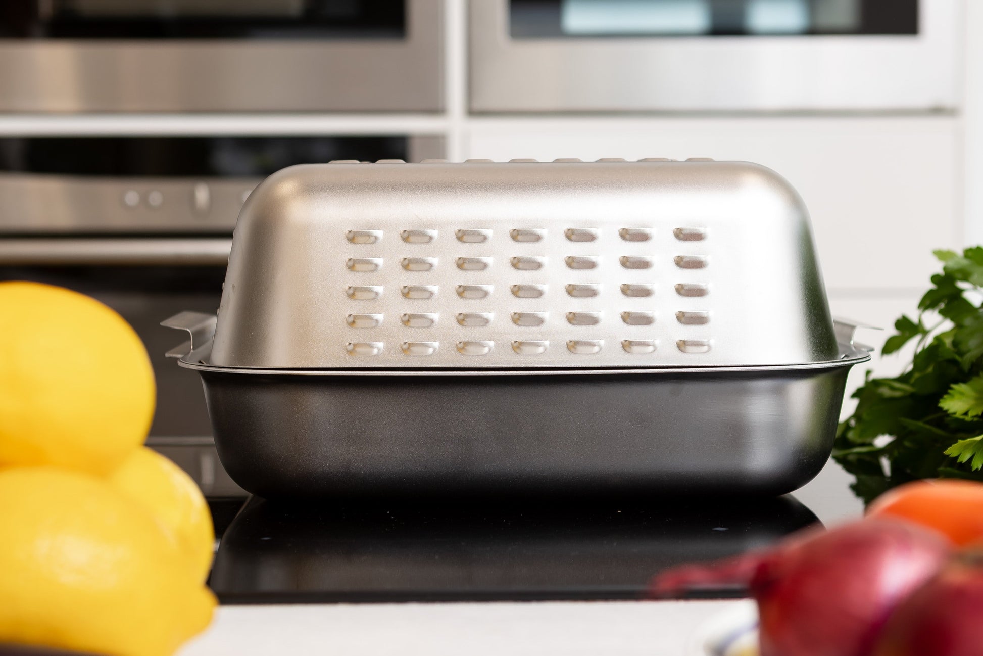 Thoughtfully designed, this life-changing roasting pan is deep enough for large joints of meat including a leg of lamb and even your Thanksgiving turkey or Christmas turkey.