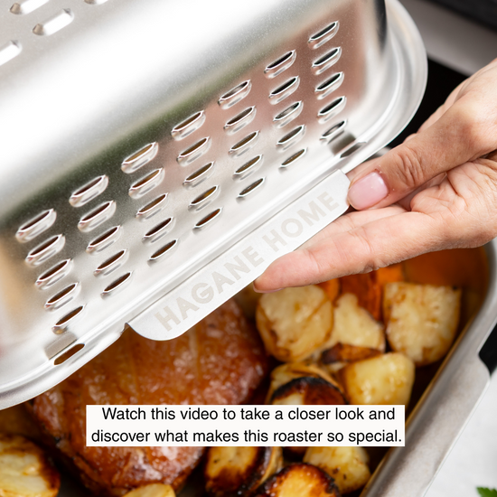 Details of the Hagane Home Ultimate Roaster being shown to you by the pan's founder. This is a game-changing roaster made for real kitchens to bring back the joy of roast night.
